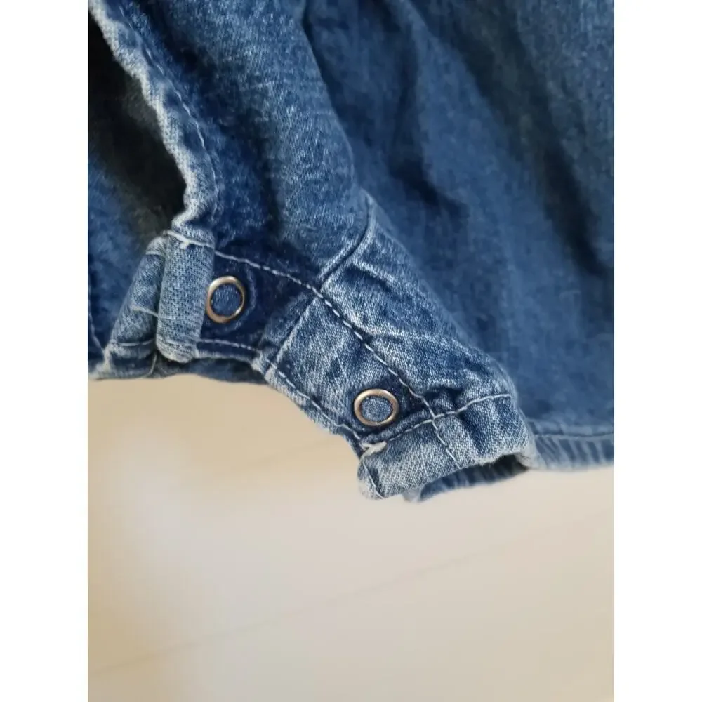 Vintage Osh Kosh B'Gosh Blue Denim Short Overalls 90's Y2K Sz L Toddler Vestbak
